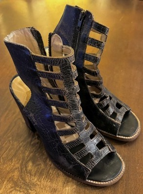 BED STU Occam DISTRESSED LEATHER Side Zip HIGH HEEL Sandals in Brown - WOMEN'S 9