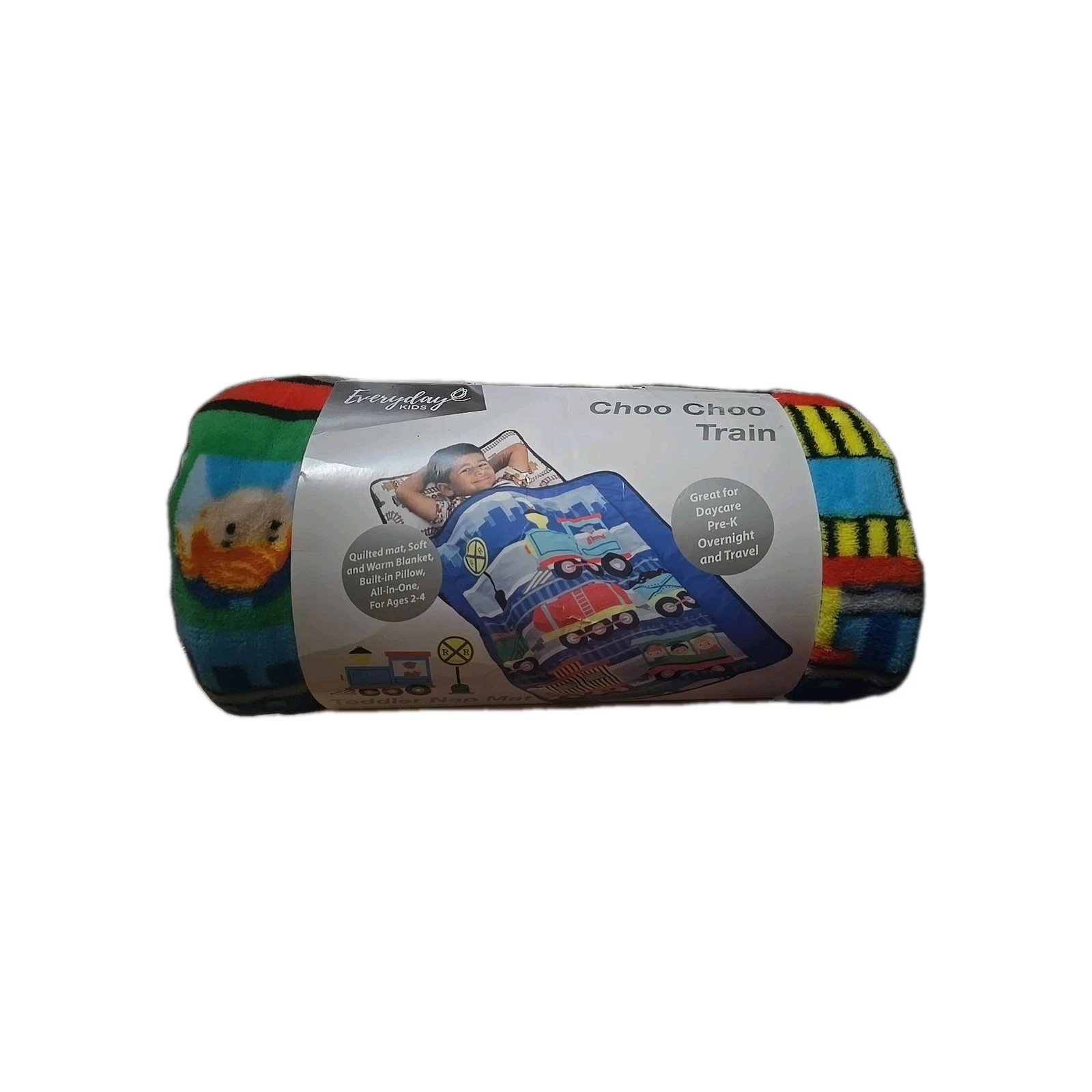EVERYDAY KIDS Toddler Nap Mat with Removable Pillow -Choo Choo Train- Carry Hand