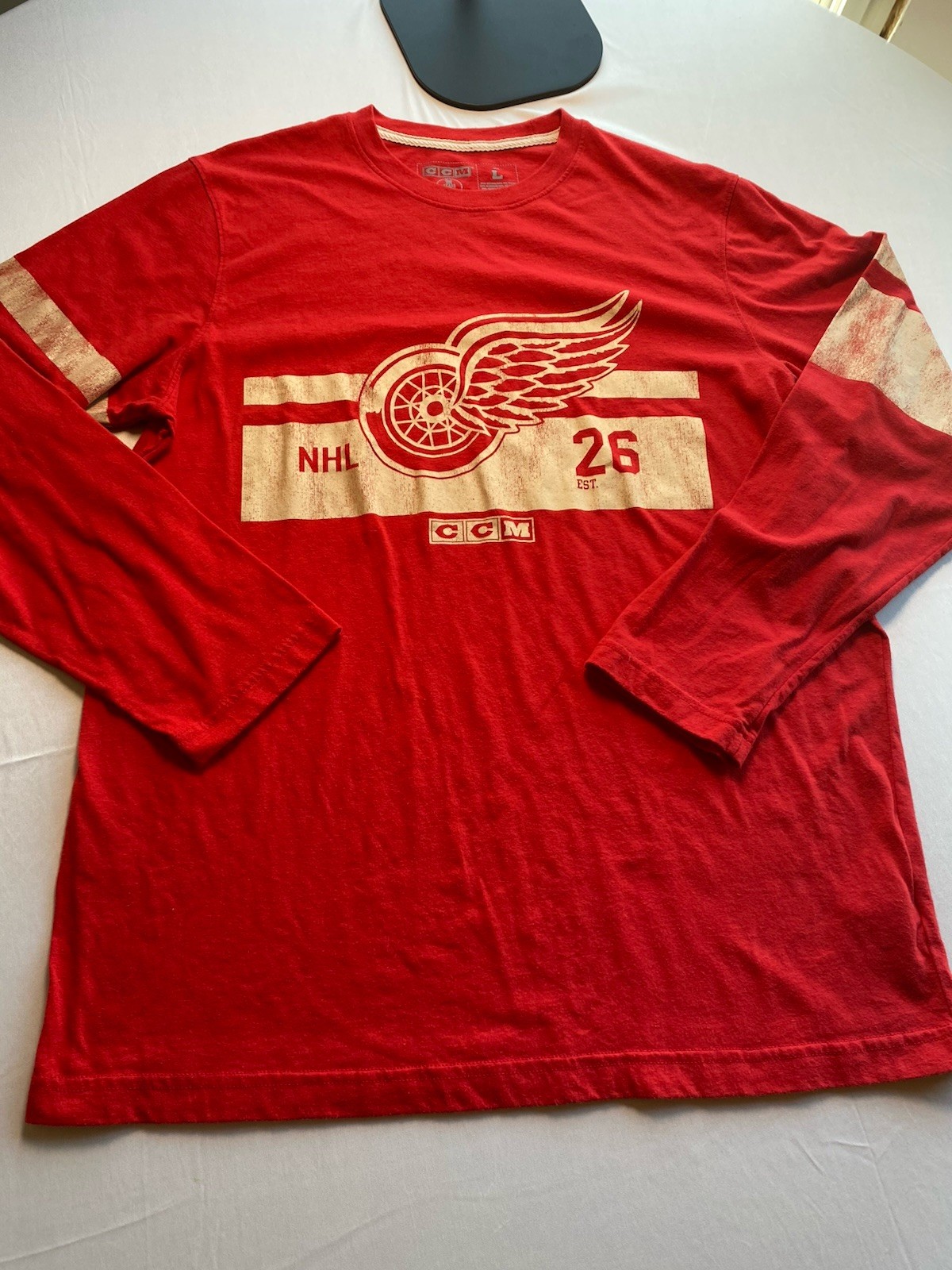 Vintage CCM Detroit Red Wings NHL Long Sleeve Shirt Red Mens Large