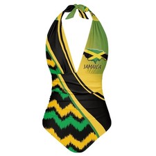 Swimsuits for Women Piece Jamaica Flag Tummy Control V-Neck Creative High Cut...