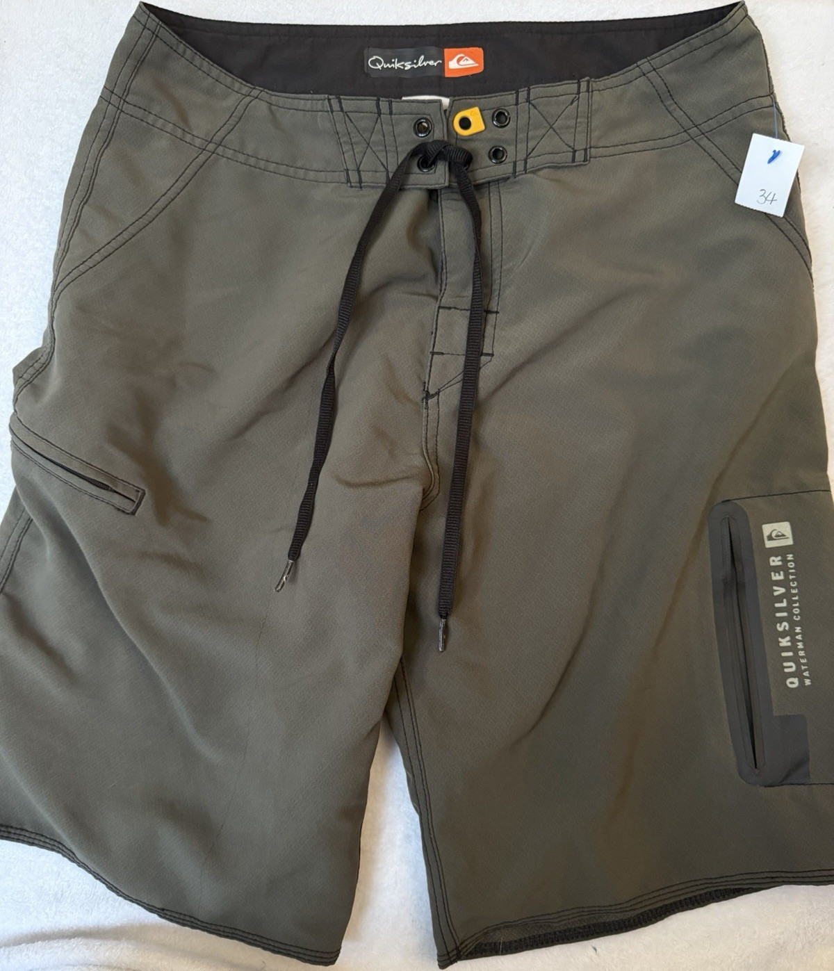 Quiksilver Waterman Collection Men's Board Shorts Olive size 34 Broken Zipper