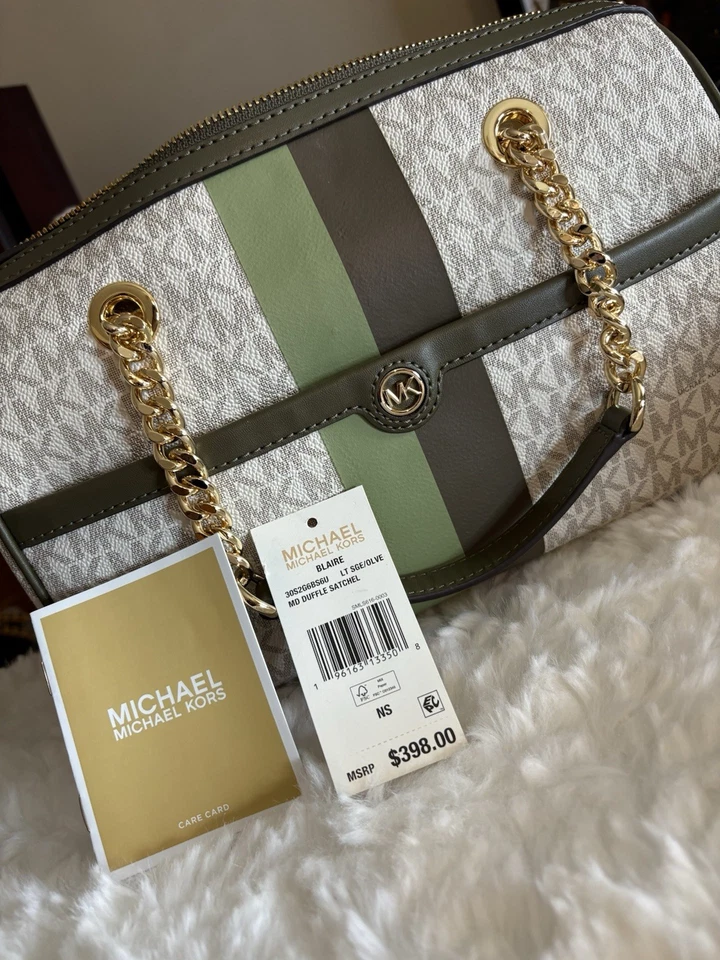 Cartera Michael Kors Blaire Mediana Logo Rayas LT VERDE SALVIA Y OLIVA HERMOSA Foto 4 de 4