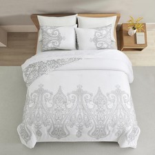 Reversible Comforter Set, Brushed Microfiber Fabric with Embroidery for Front...