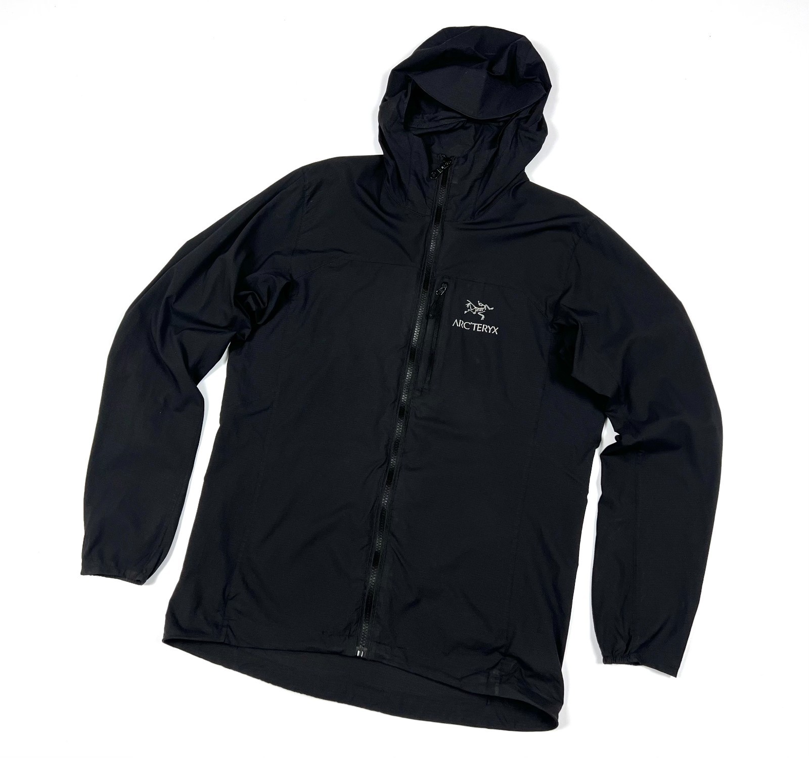 ARC'TERYX Giacca con cappuccio zip intera leggera nera ARCTERYX Squamish originale uomo taglia S M