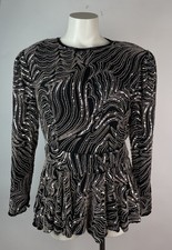 VTG 80s 90s Oleg Cassini Sequin Lace Evening Peplum Belted 100 Silk Top Size 14