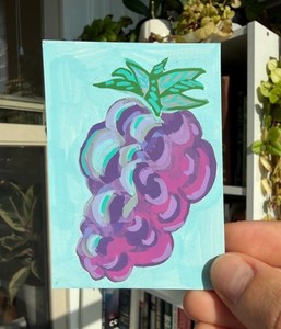 ACEO Original Purple Grapes Fruit Painting, Illustration by Viristudios
