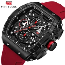 MINI FOCUS Men Watch Rectangle Date Wristwatch Red Silicone Sport Watch for Boy