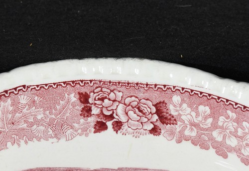 Adams English Scenic Pink Oval Vegetable Bowl (9" by 7") 1 3/4" Tall - Picture 4 of 6