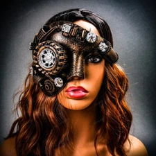 Steampunk Phantom Half Face Halloween Night Party Masquerade Masks with LED GOLD