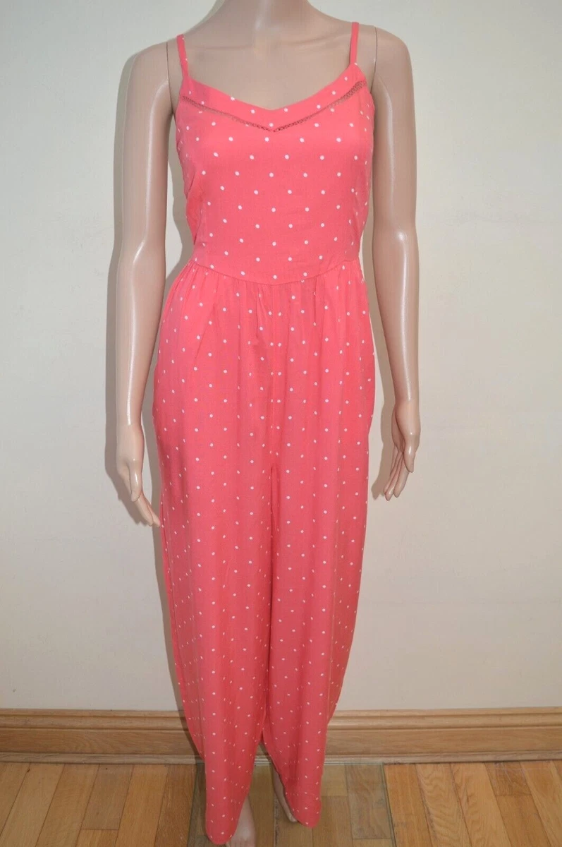 New M S Collection Pink White Spotted Waisted Jumpsuit Sz UK 6