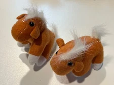 3" Mini Realistic Stuffed Orange Horses NEW Set of 2