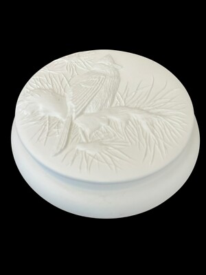 Ceramic Bisque Round Cardinal Bird Trinket Jewelry Box W Lid Ready to Paint Vtg
