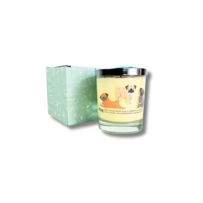 Kerze Geschenk Mops süße Kerze Frankreich Limette Basilikum & Mandarine - handgegossen in UK