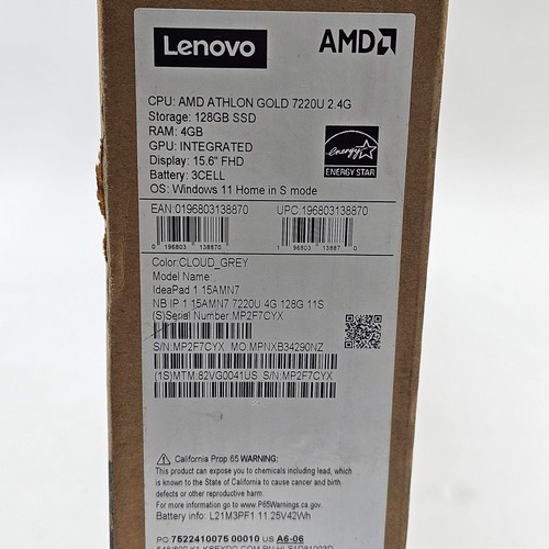 New Lenovo IdeaPad 1 15AMN7 Laptop AMD Athlon 7220U 4GB RAM 128GB - Picture 2 of 2