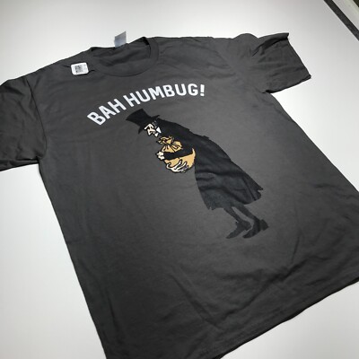 ''BAH HAMBUG!'' Funny Graphic Print Gray Short Sleeve T-Shirt Port & Co. Large NEW