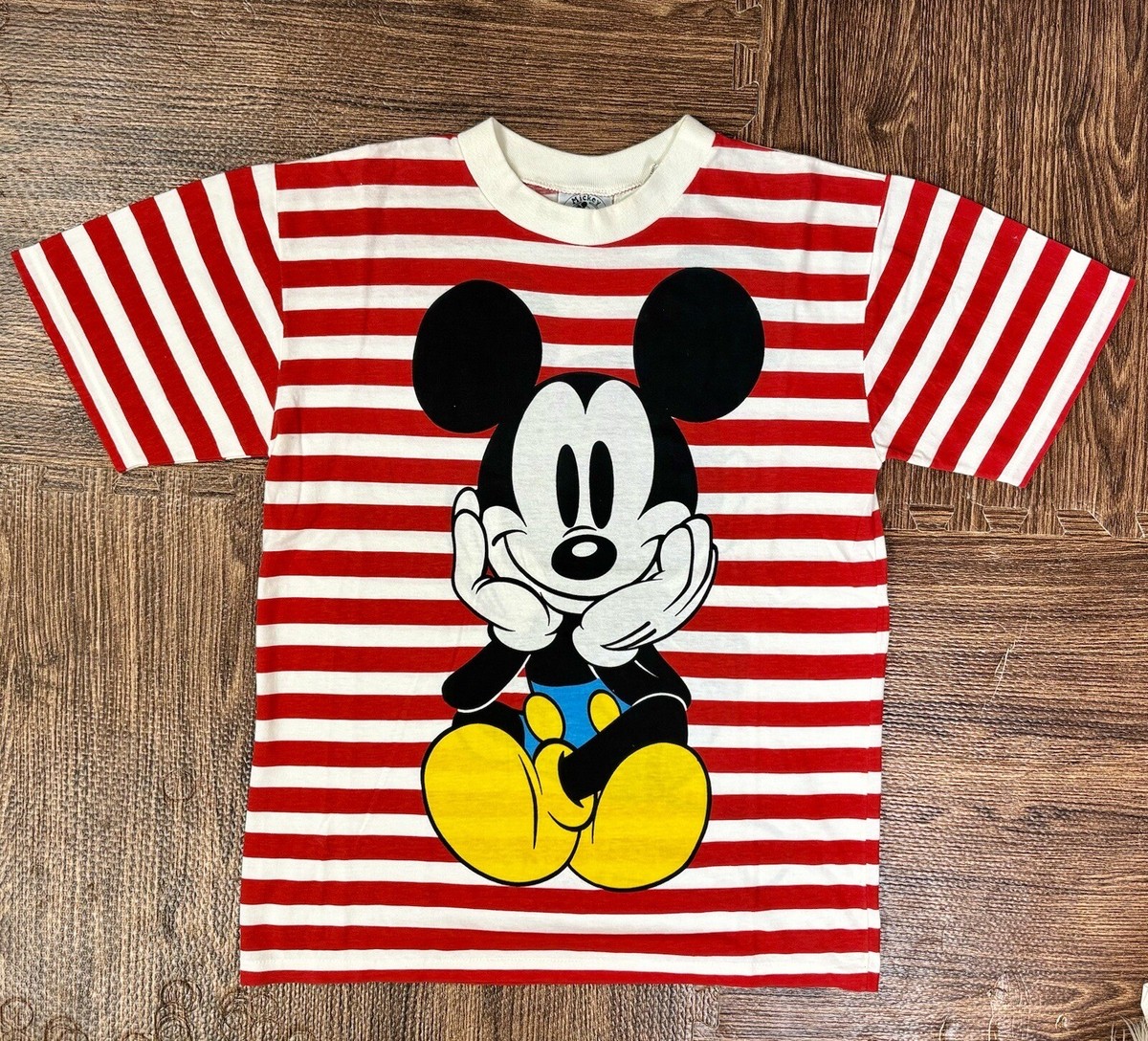 トップス 90s disney mickey T-shirt L Special Vintage Mickey Mouse shirt All Over Print Pin striped 90s