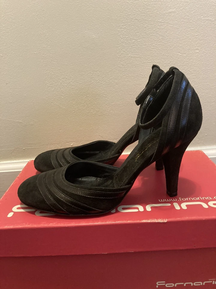 Sandalias informales de vestir de gamuza negra Fornarina tacón zapatos de salón talla 36 5,5 Foto 2 de 4