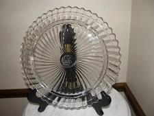 9589) Vntg  Clear Glass Swirl Pattern Footed Cake Dish 11-5/16" Dia