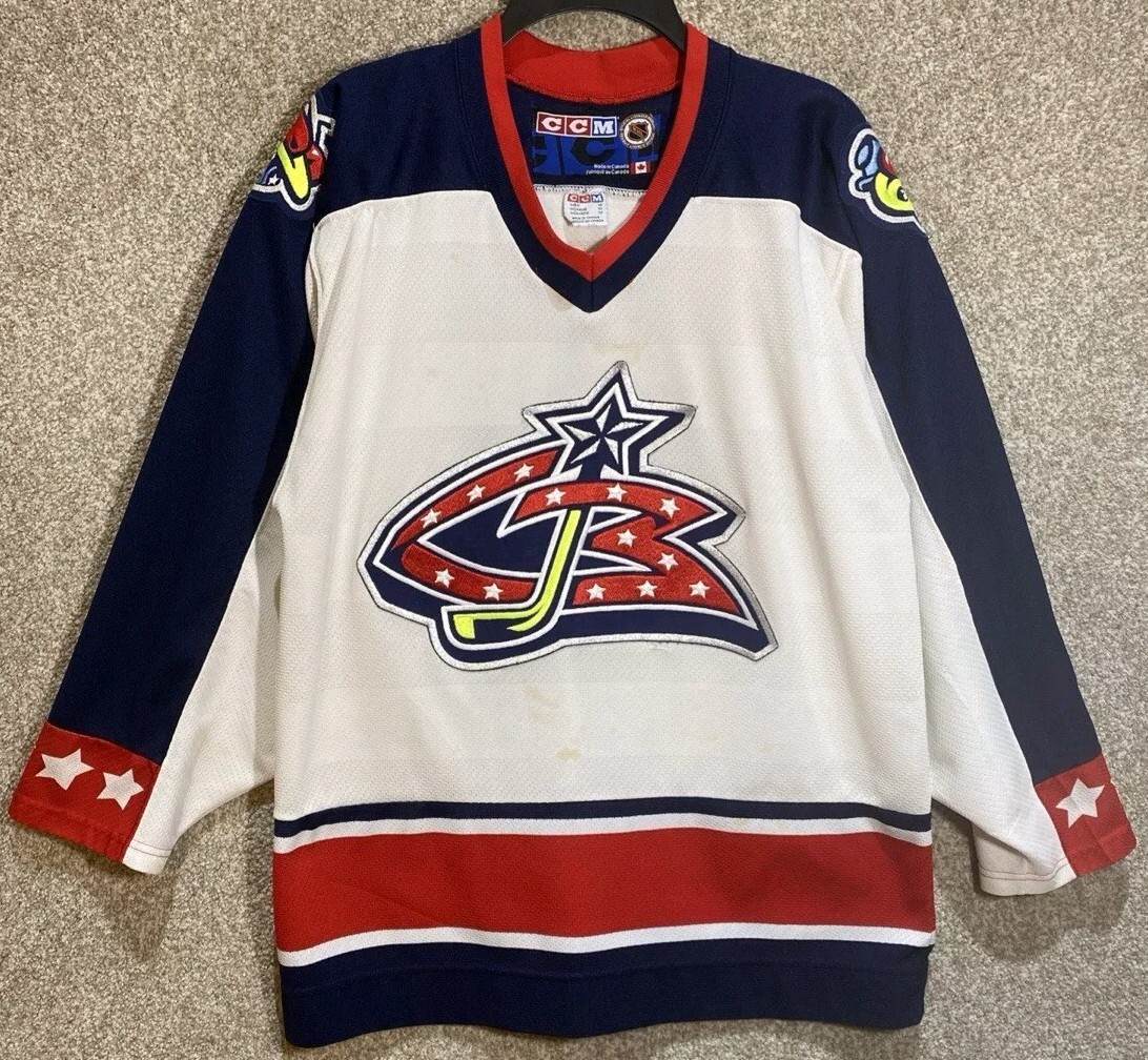 CCM NHL Mens Columbus Blue Jackets White Hockey Jersey Size Medium
