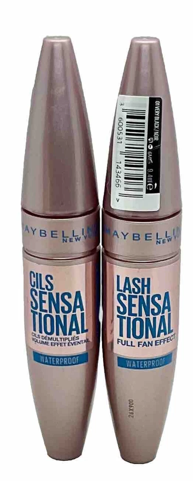 2*Maybelline Mascara Lash Sensational Waterproof 01 Very Black / Noir 9.4ml Set
