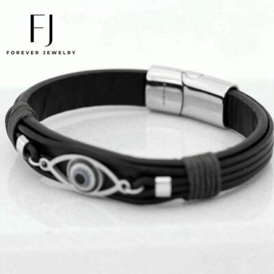 1913 Men's Accessories Stainless Steel + Leather Braclet New
