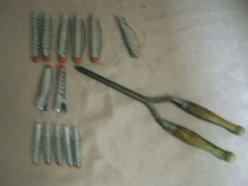 Antique Wood Handle Curling Iron and Aluminum Curlers in 3 sizes