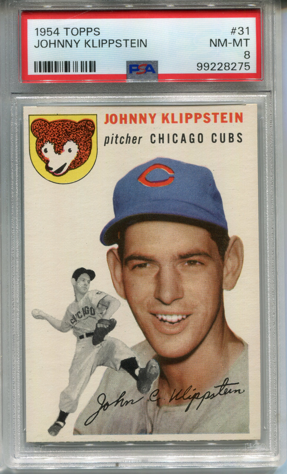 1954 Topps #31 Johnny Klippstein PSA 8 NM-MT Chicago Cubs