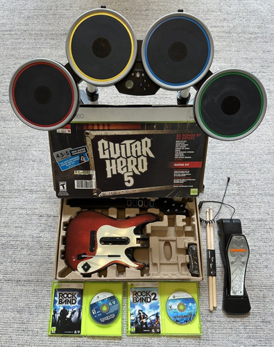 Xbox 360 Guitar Hero Rock Band Ultimate Bundle New Guitar Hero 5 Guitar TESTED - Picture 2 of 21