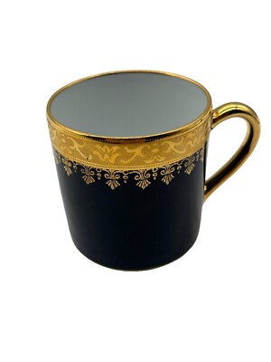 Limoges Porzellan Mokkatasse dunkelblau Golddekor 24 KT Gold Josephine
