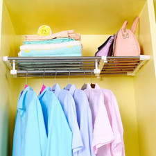 Extendable Wardrobe Closet Shelf Rod Clothes Hanger Organiser Metal 45-70CM UK