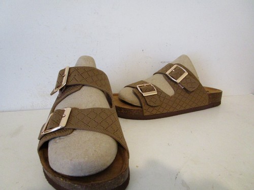Bacia Womens Adj. Double Buckle Cork Footbed Slides Sandals Caramel Amber Sz 7.5 - Picture 2 of 6