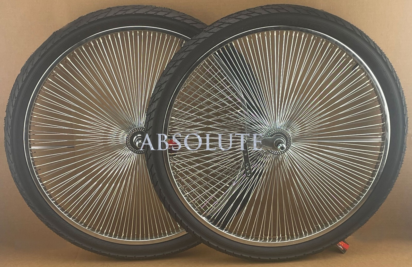 VINTAGE LOWRIDER 26" 144 SPOKE CHROME DAYTON RIM SET W/ BLAC