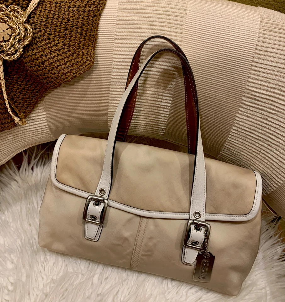 Autêntica Bolsa Satchel Vintage Coach Nylon Cáqui Pequena ~Adorável! - Imagem 2 de 4