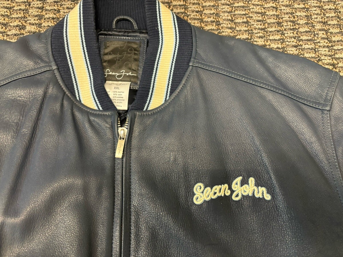 Sean John Blue Letterman Style Leather Jacket Size 2XL | eBay