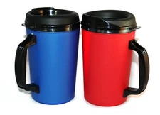 2 Foam Insulated 20 oz ThermoServ Mugs Blue & Red