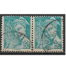Timbre YT 549 MI 560 Mercure 50c Turquoise  Poste Française 1942 Paire