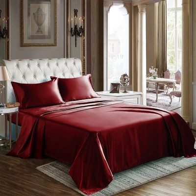 CozyLux Satin Sheets, Full Size Bed Sheets, Silky 4-Pcs Bedding Set, Red Satin