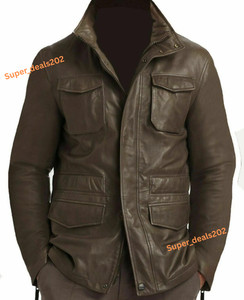 Lambskin Classic Hommes Cuir brun M65 Veste Outerwear Casual de moto de terrain