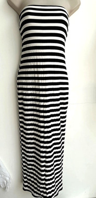 Drole De Copine dress size M/L black white striped stretch maxi