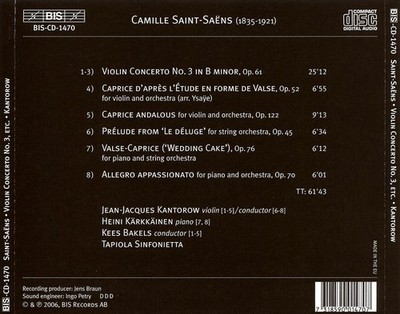 TAPIOLA SINFONIETTA SAINT-SAËNS: VIOLIN CONCERTO NO. 3; WORKS FOR SOLO INSTRUMEN
