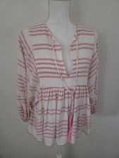 Zimmermann Women Tunic Blouse White V-Neck Striped 3/4 Sleeve Boho Size 3