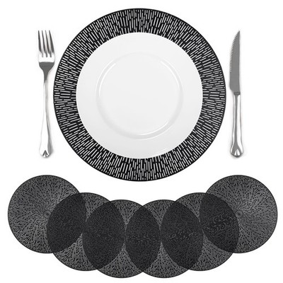 6 PCS Black Round Vinyl Placemats 15 Inch Hollow Out Firework Shape