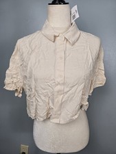 FOREVER 21 Size Small Women's Cream Cropped Top Button Down Dress Shirt