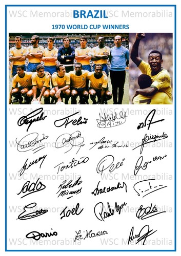 12726. Brazil World Cup 1970 Signed Team Picture Sheet PRINTED AUTOS A4 Winners