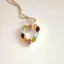925 Multi Gemstone Heart Pendant Necklace 18" Women