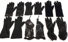 Lot 8 - 6 Pairs of Black Vintage Womens Dress Up Fashion Gloves