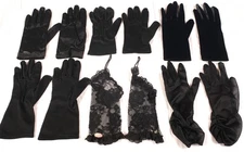 Lot #8 - 6 Pairs of Black Vintage Womens Dress Up Fashion Gloves