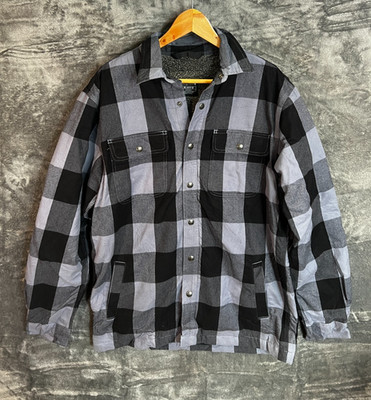 Carhartt Buffalo Plaid Sherpa Lined Flannel Shacket Jacke Grau Schwarz M