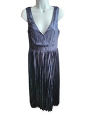 Lulu's Navy Blue Satin Backless Pleated Midi Dress Size M