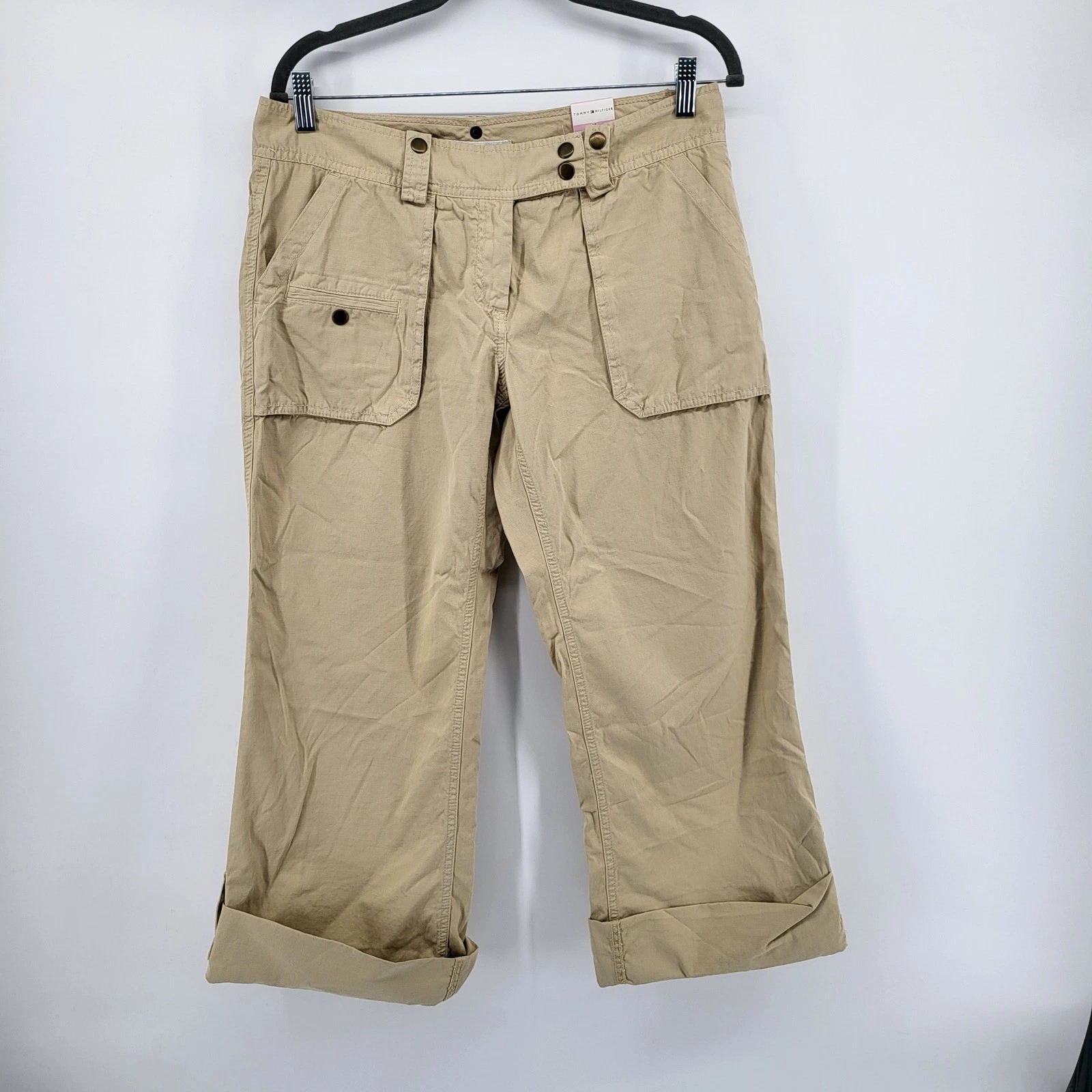 Tommy Hilfiger Capri Crop Pants Size 10 Beige Low Rise Casual Utility New